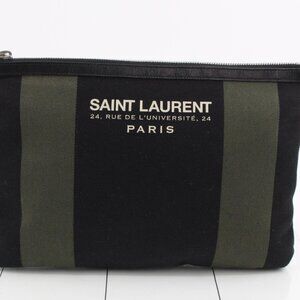 Saint Laurent Black/Green Stripe Canvas Zip Pouch